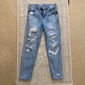 AE Distressed Mom Stretch Jeans